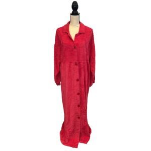 Vintage Delicates Spa Women L Pink Cotton Thick Terry Cloth Corduroy Bathrobe